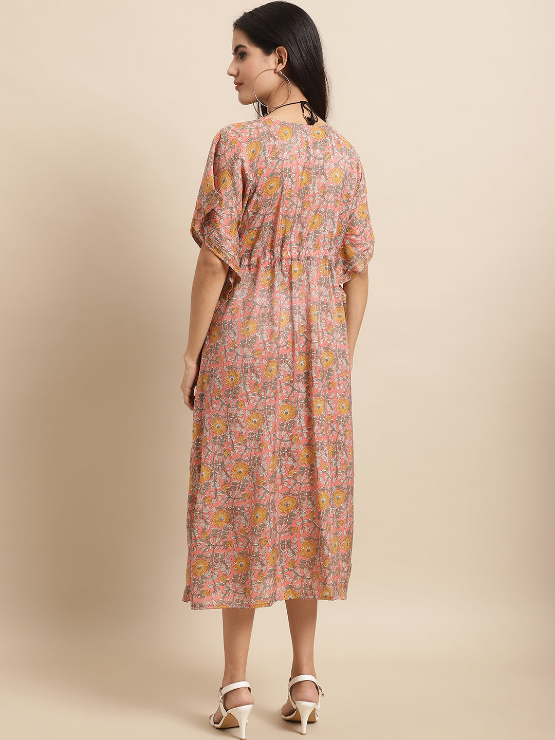 Chanderi Floral Printed Tie-Up Kaftan Gown