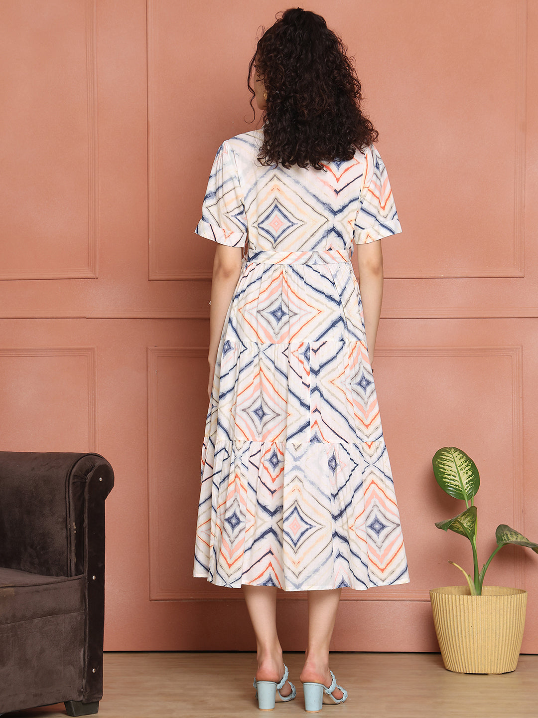 Aawari Cotton Printed Shirt Collar Dress