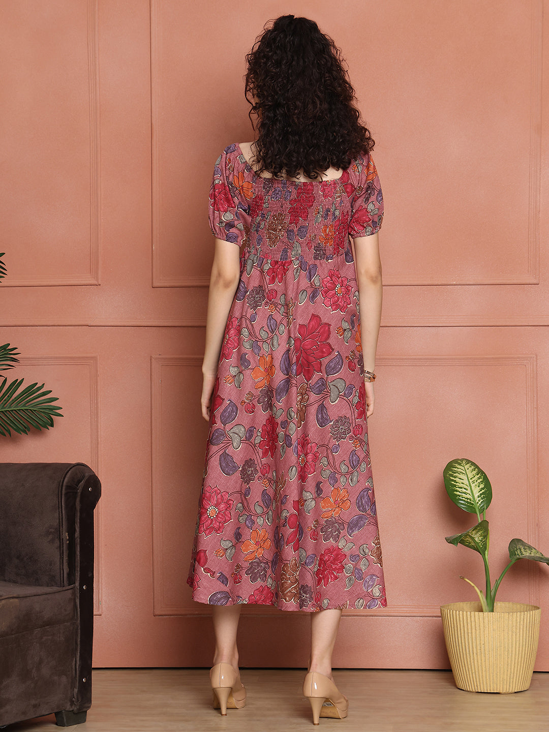 Aawari Unique Cotton Printed Off Shoulder Dress