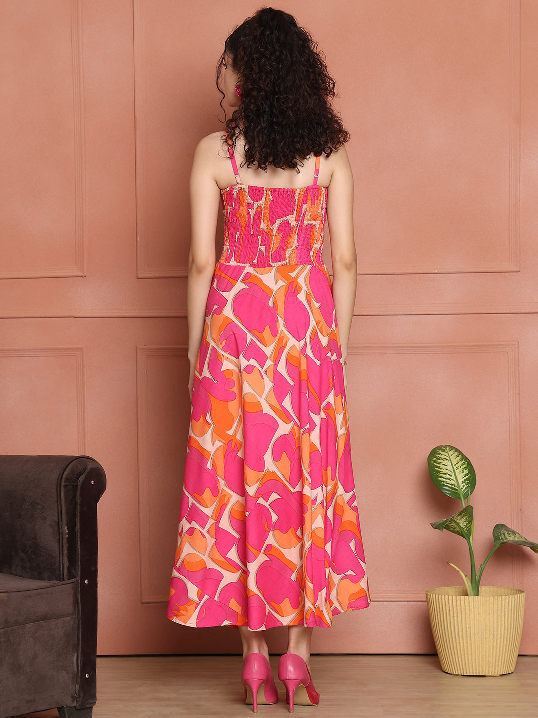 Aawari Rayon Printed Unique Spaghetti Strap Dress - Western Wear