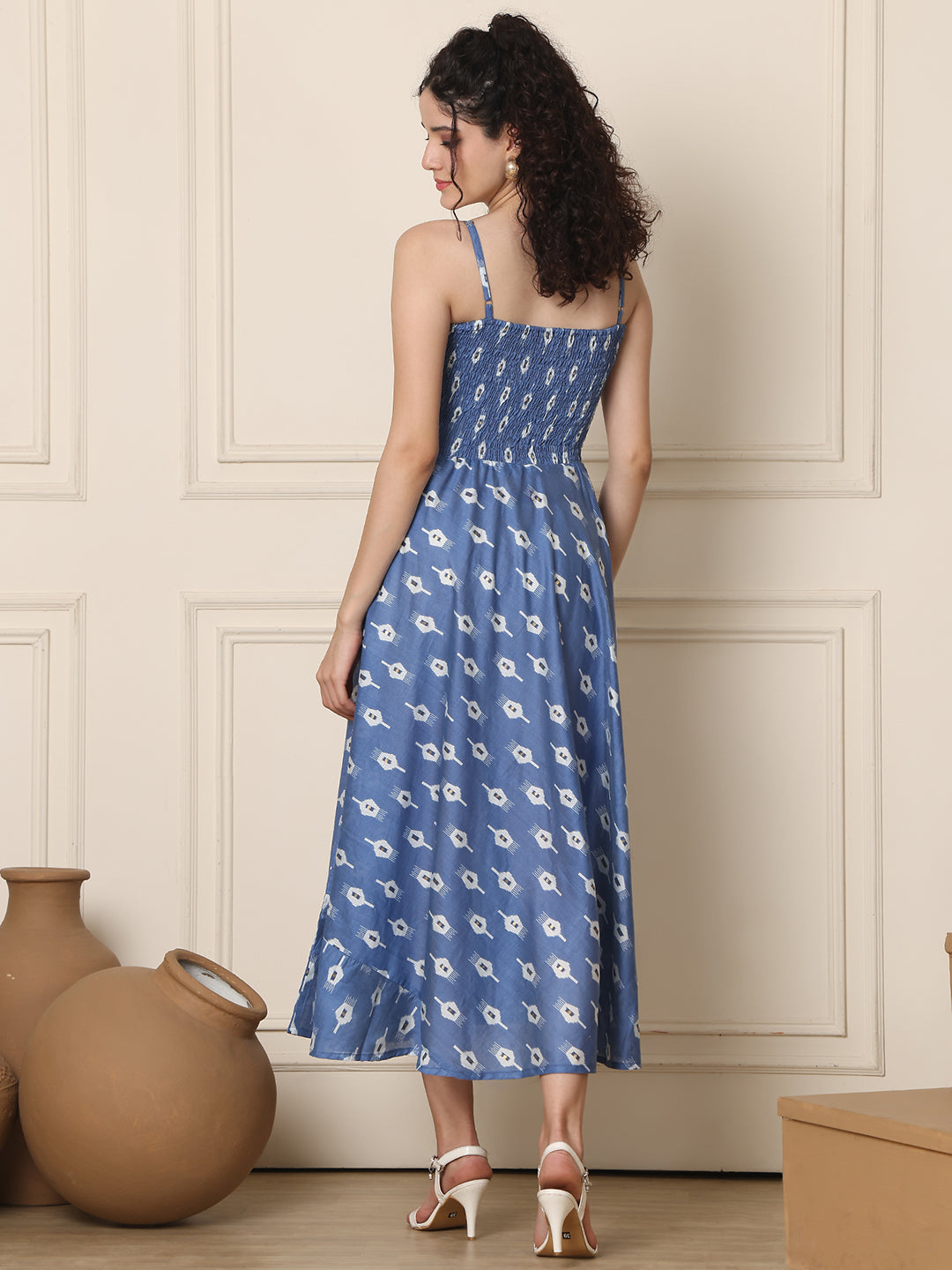 Aawari Silk Unique Printed Spaghetti Strap Dress - Western wear