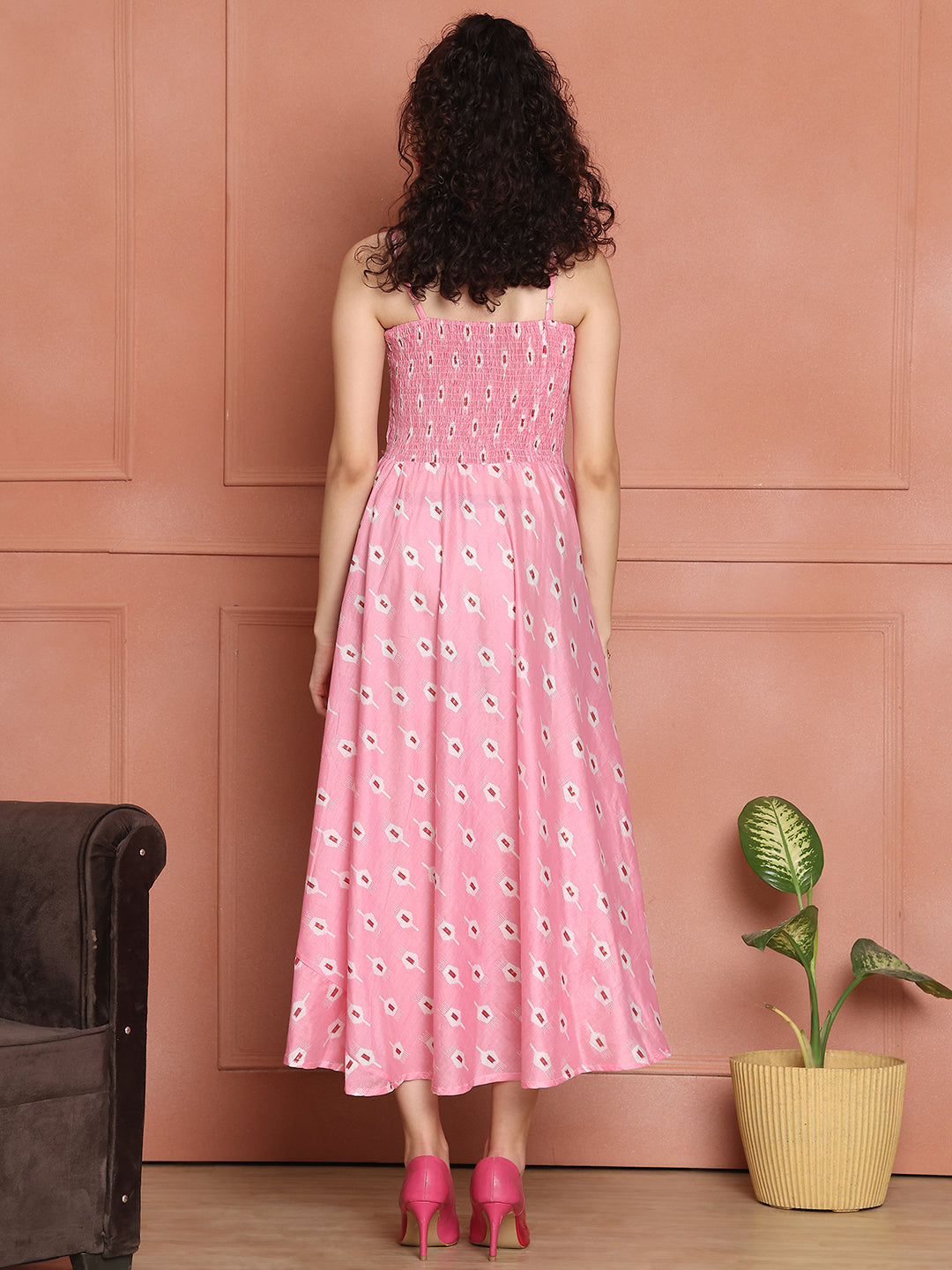 Aawari Silk Unique Printed Spaghetti Strap Dress - Western wear