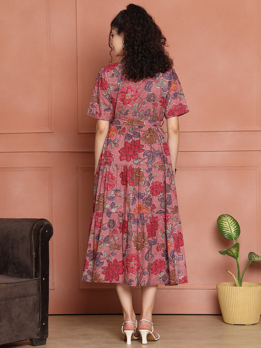 Aawari Cotton Printed Shirt Collar Dress