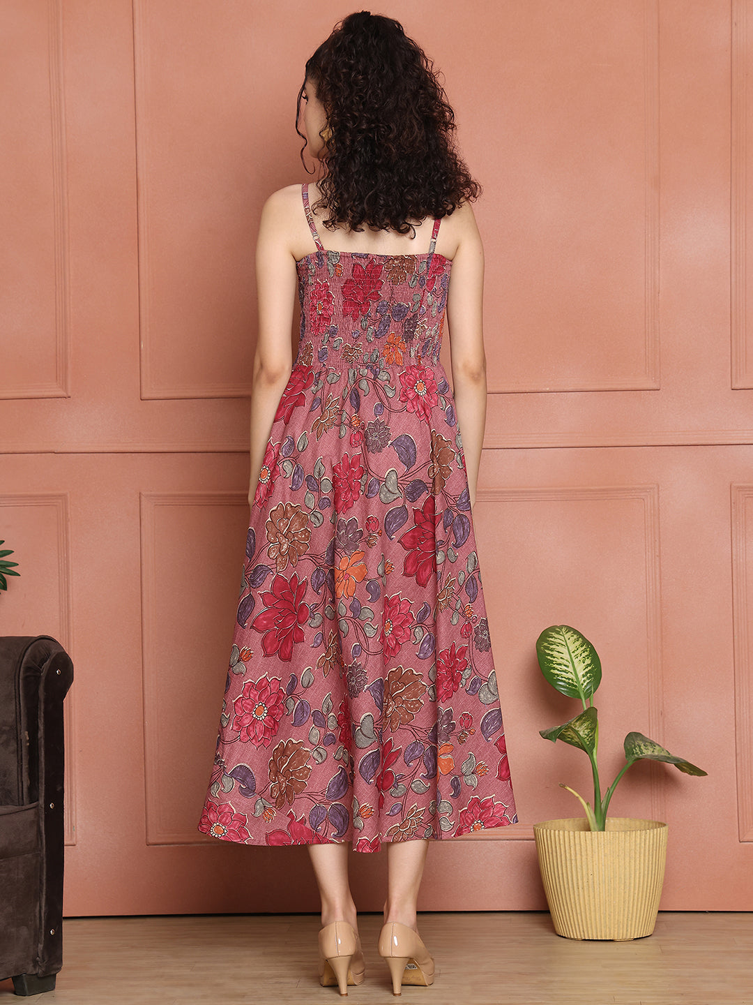 Aawari Cotton Unique Printed Spaghetti Strap Dress - Western wear