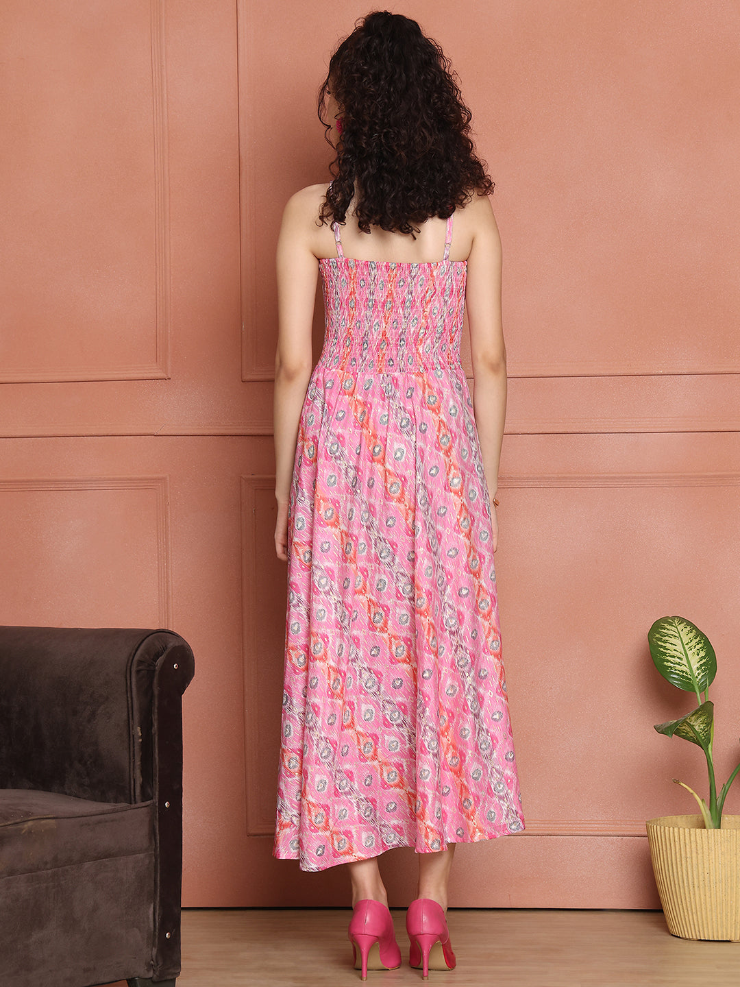 Aawari Silk Unique Printed Spaghetti Strap Dress - Western wear