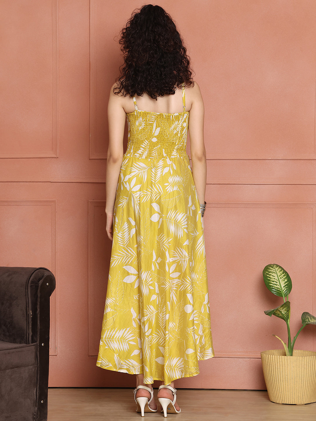 Aawari Cotton Unique Printed Spaghetti Strap Dress - Western wear