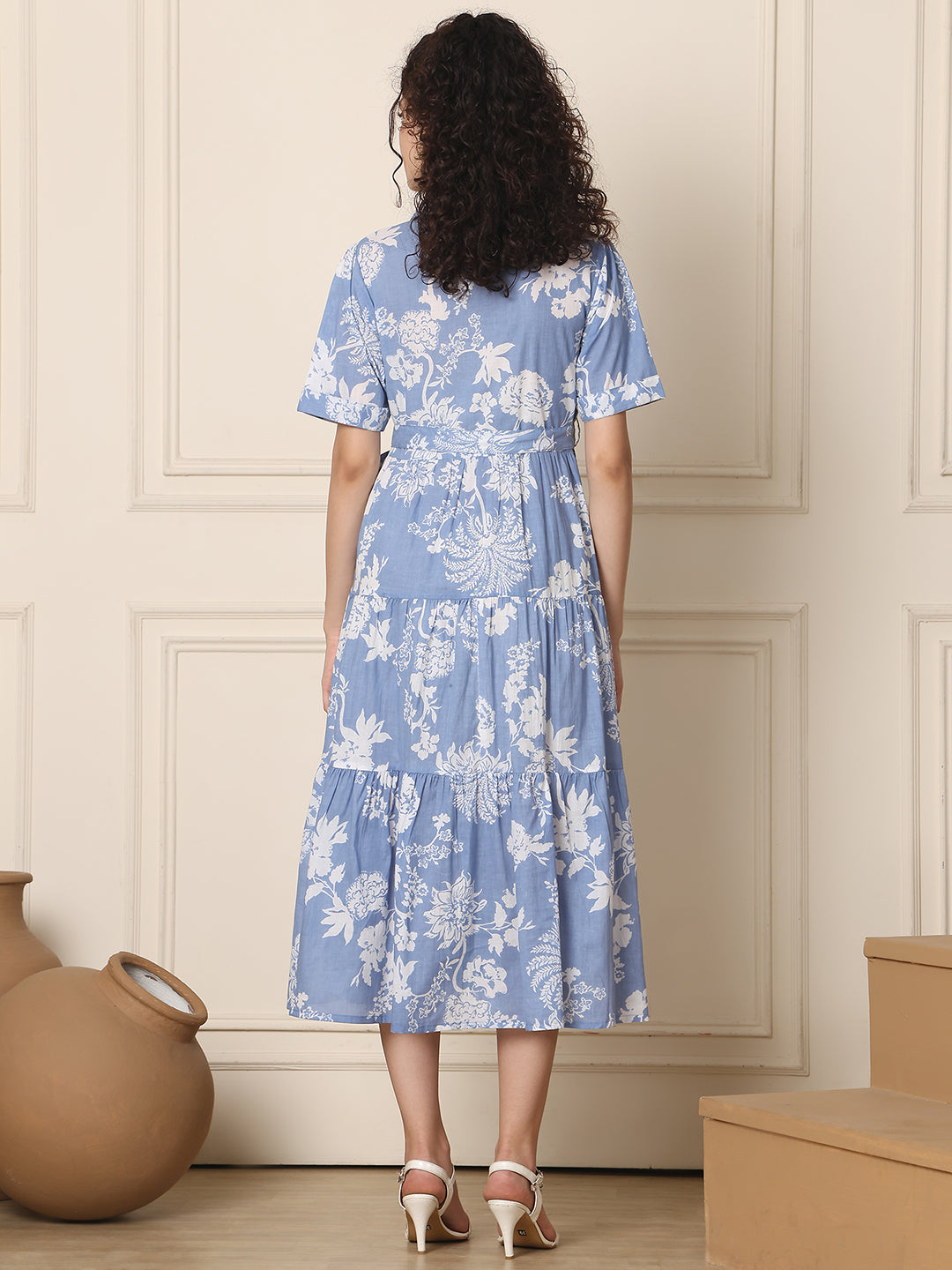 Aawari Cotton Printed Shirt Collar Dress