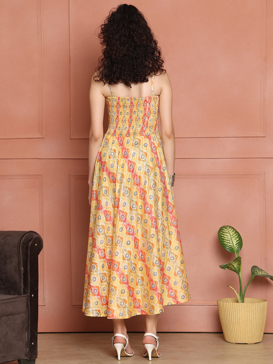 Aawari Silk Unique Printed Spaghetti Strap Dress - Western wear