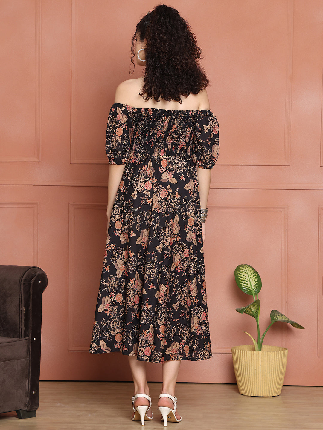 Aawari Unique Cotton Printed Off Shoulder Dress