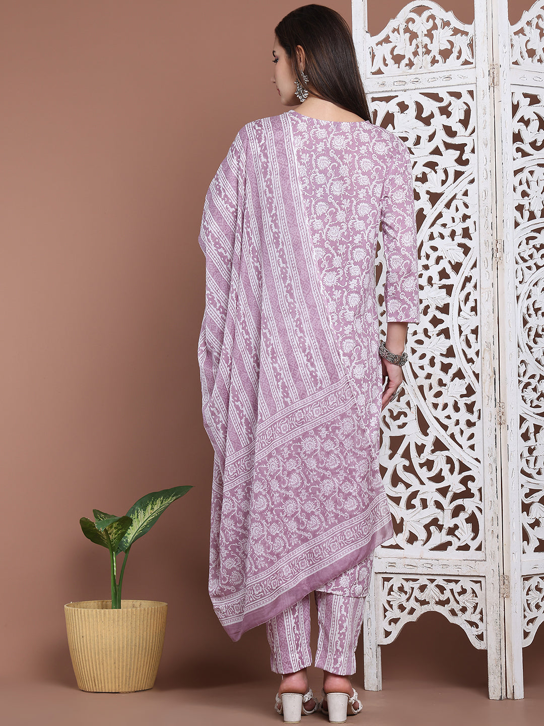 Aawari Cotton Printed Three Piece Suit Set