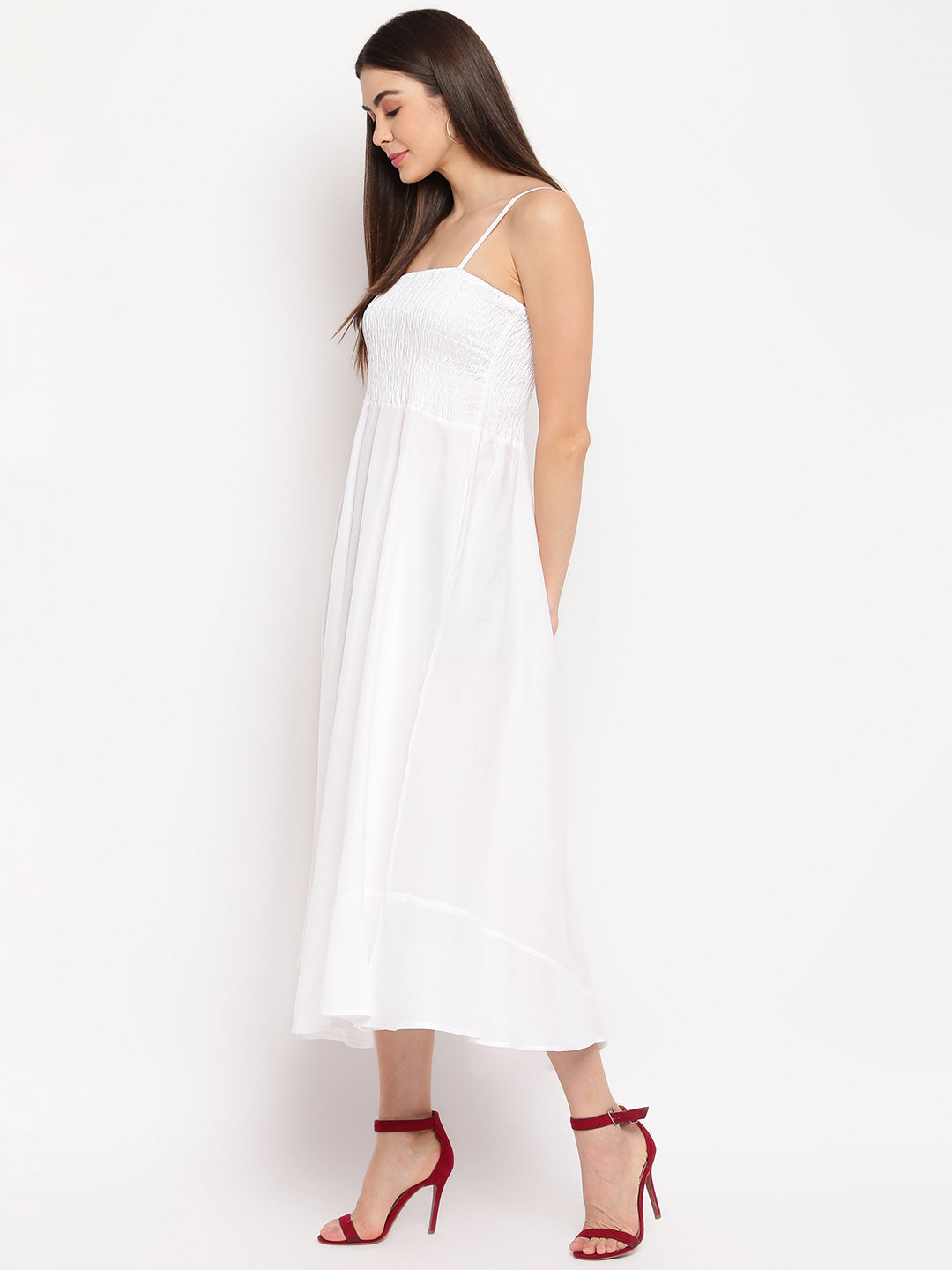Aawari Fit & Flare Solid Bobbin Dress ( WHITE ) - Western Wear