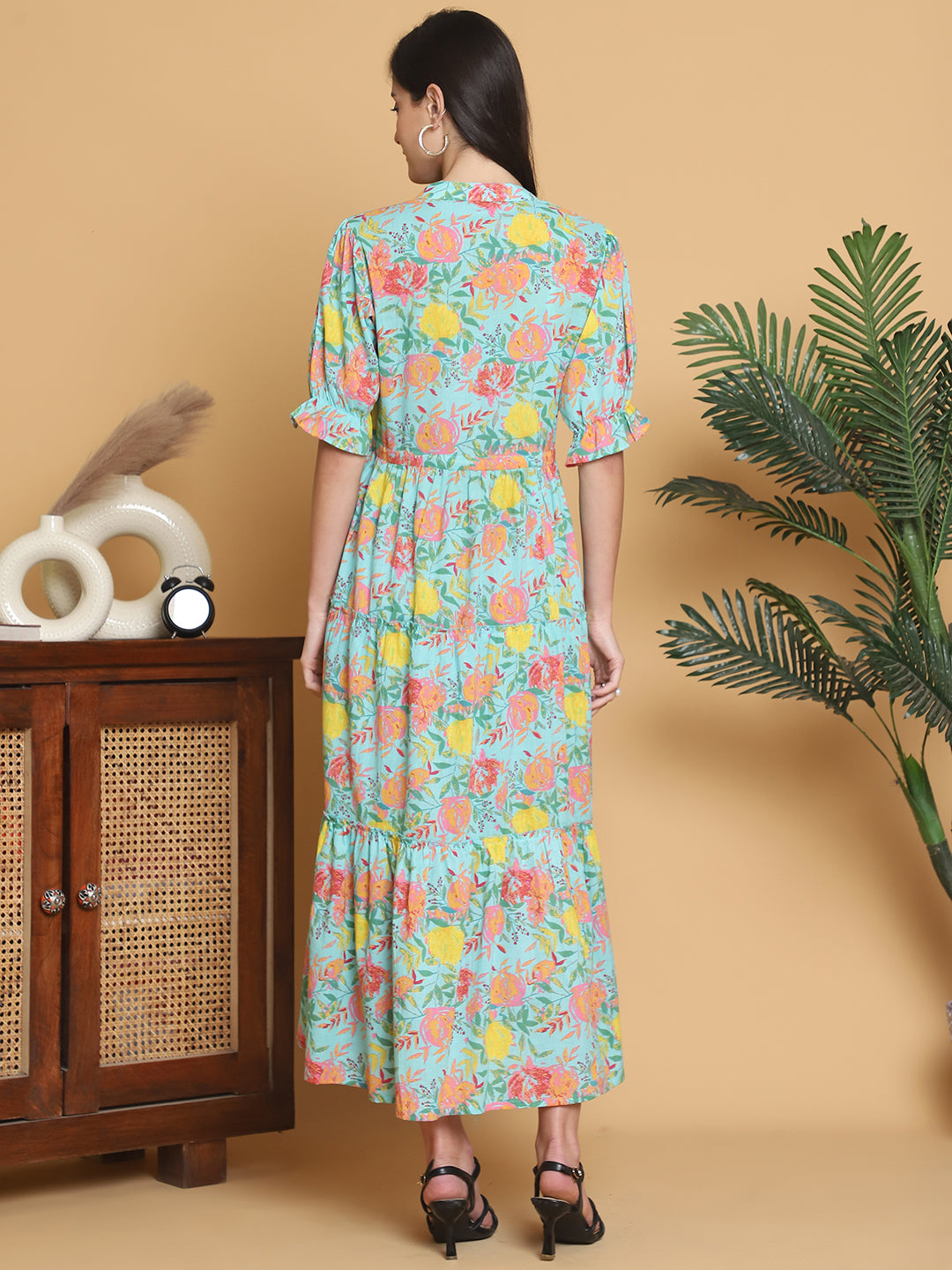 Aawari Women Cotton Printed Knot Dresses