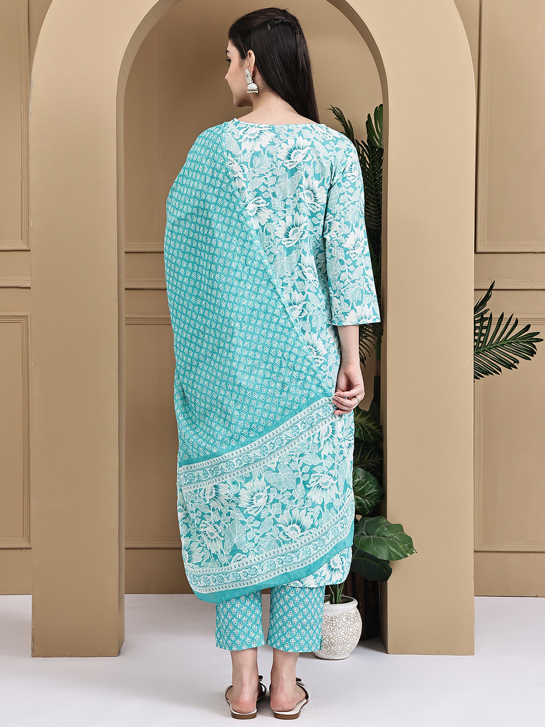 Aawari Cotton Printed Three Piece Suit Set