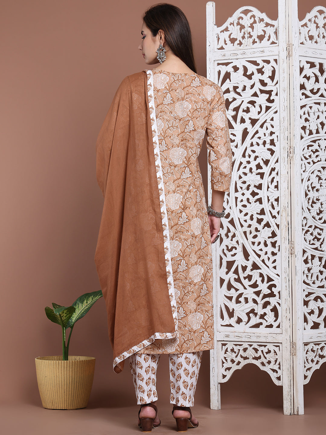 Aawari Cotton Printed Three Piece Suit Set