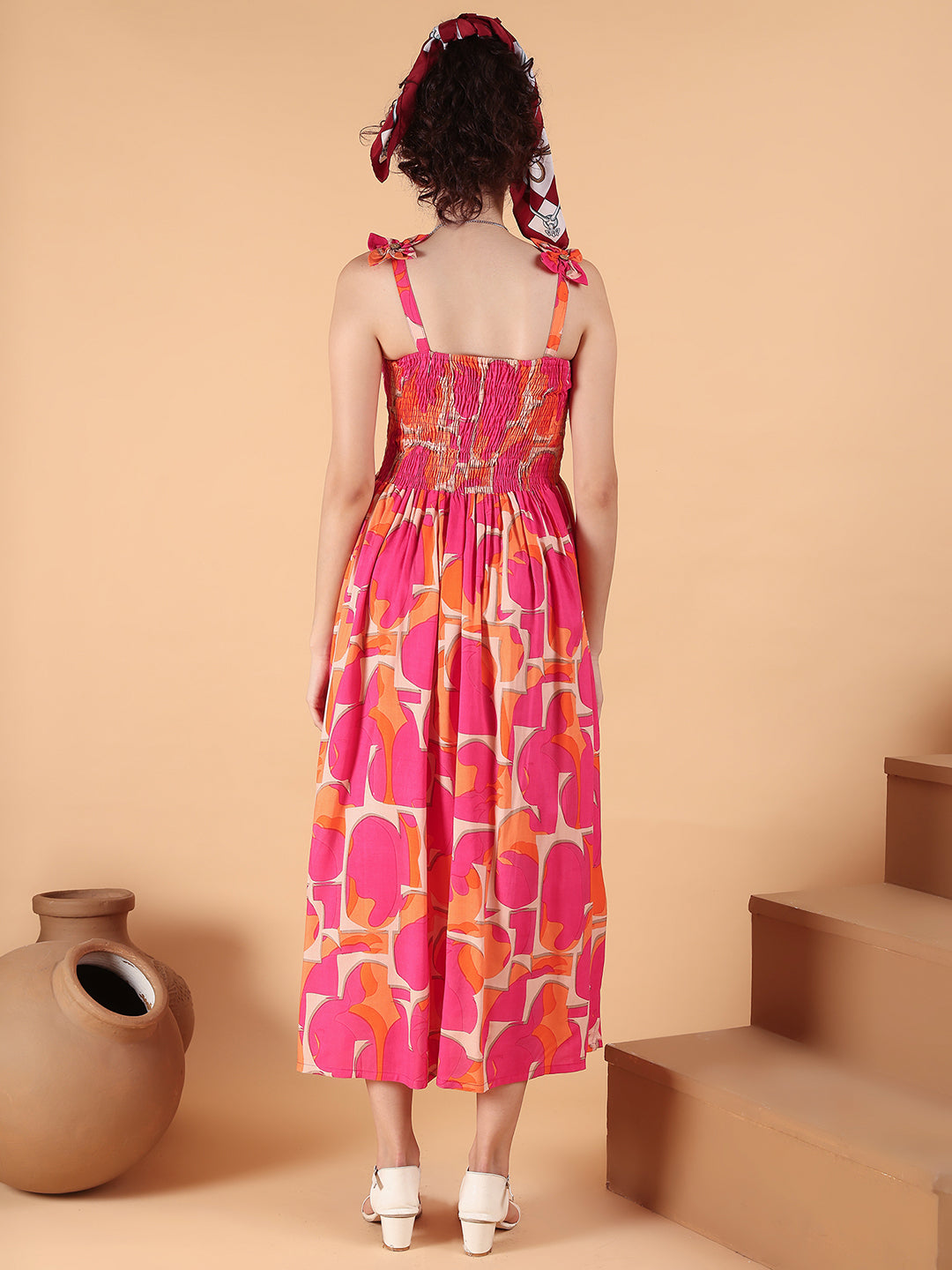 Aawari Vibrant Abstract Printed Rayon Bobbin with Tie-Up Straps Dress for Women - Western wear