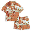 Boys Cotton Orange Floral Printed Shirt & Shorts Co-Ord Set