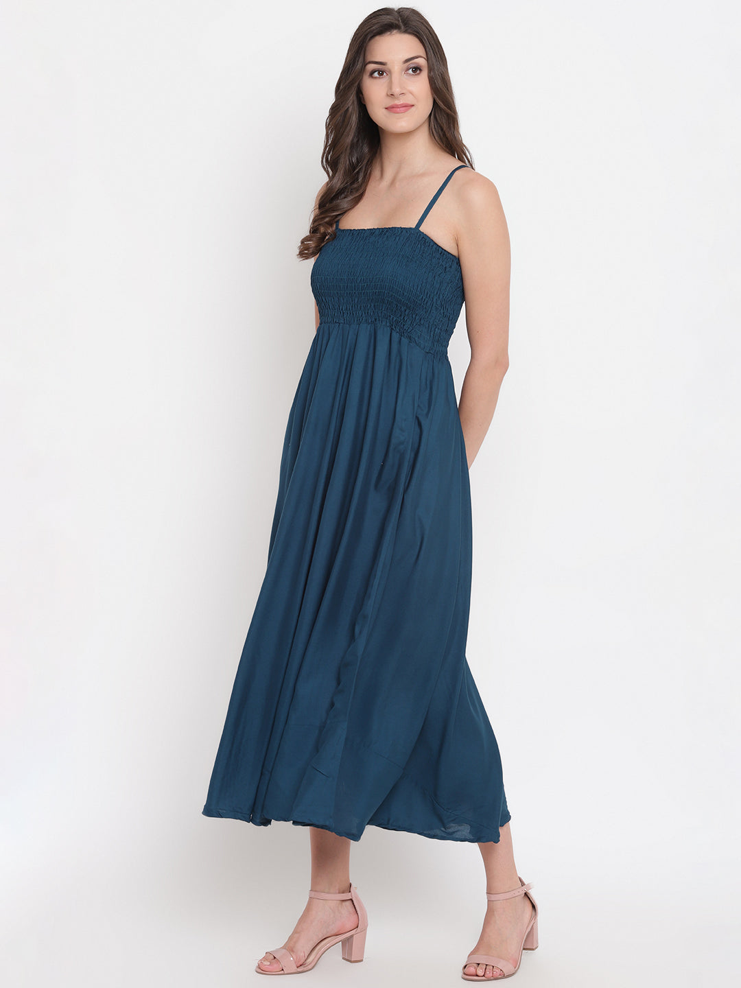 Aawari Fit & Flare Solid Bobbin Dress ( CERULEAN ) - Western wear