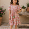 Baby Girls Peach Floral Printed Smocked Waist Flared Dress