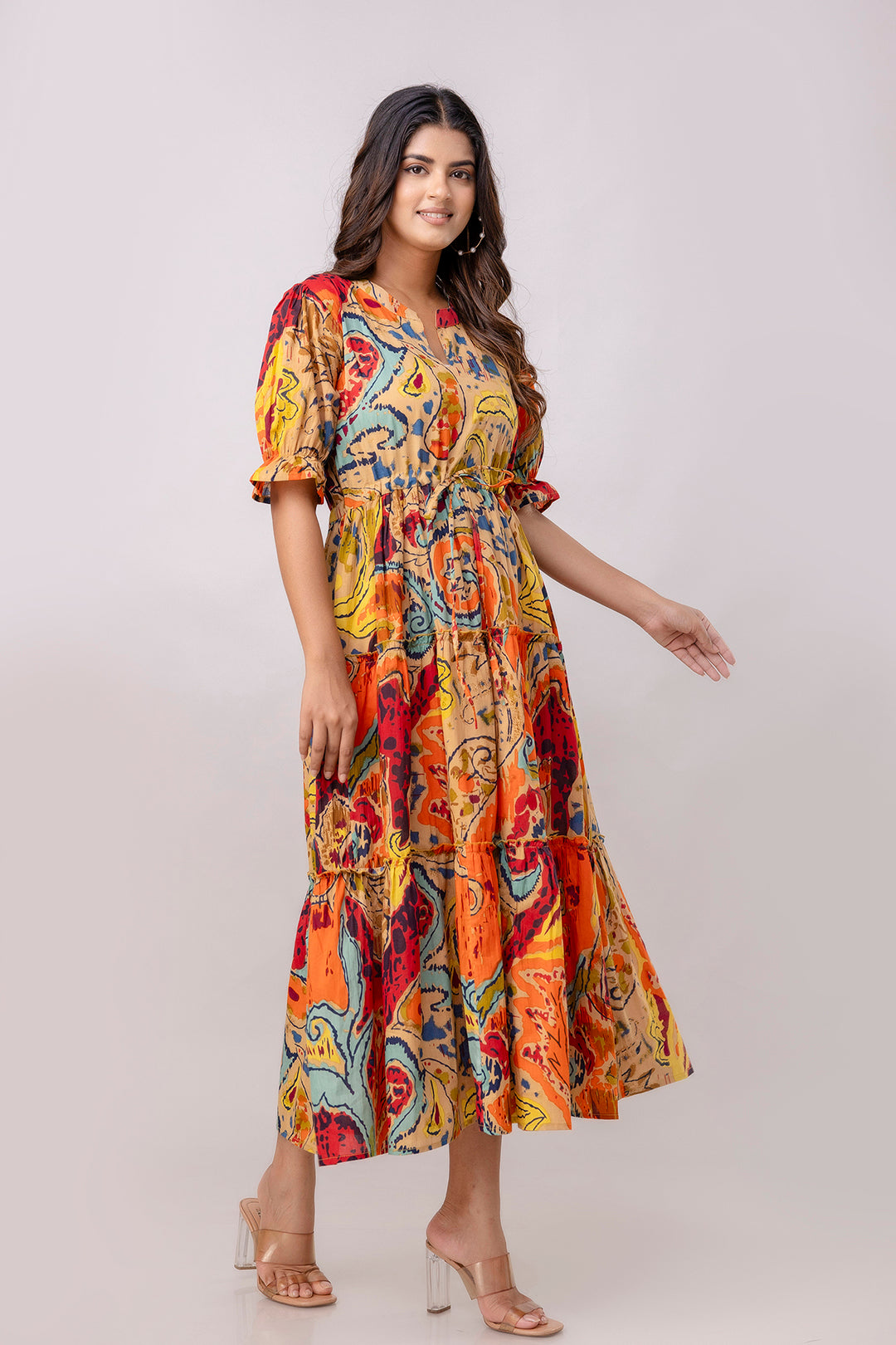 Aawari Women Cotton Printed Knot Dresses / Maxi Dresses / Western Wear