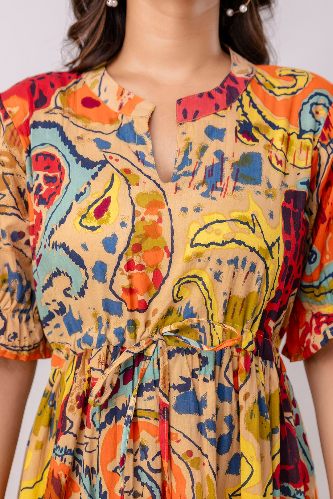 Aawari Women Cotton Printed Knot Dresses / Maxi Dresses / Western Wear