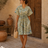 Women’s Sage Green Floral Printed Smocked Waist Midi Dress