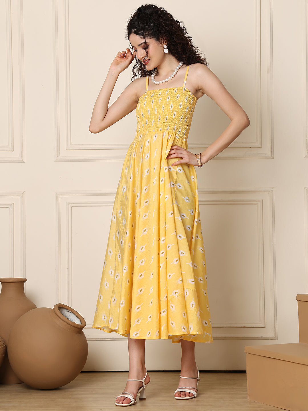 Aawari Silk Unique Printed Spaghetti Strap Dress - Western wear