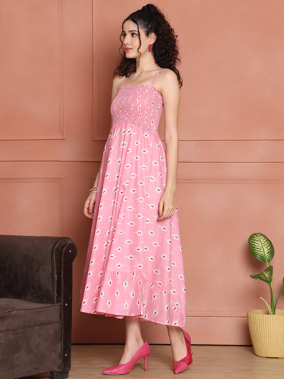 Aawari Silk Unique Printed Spaghetti Strap Dress - Western wear