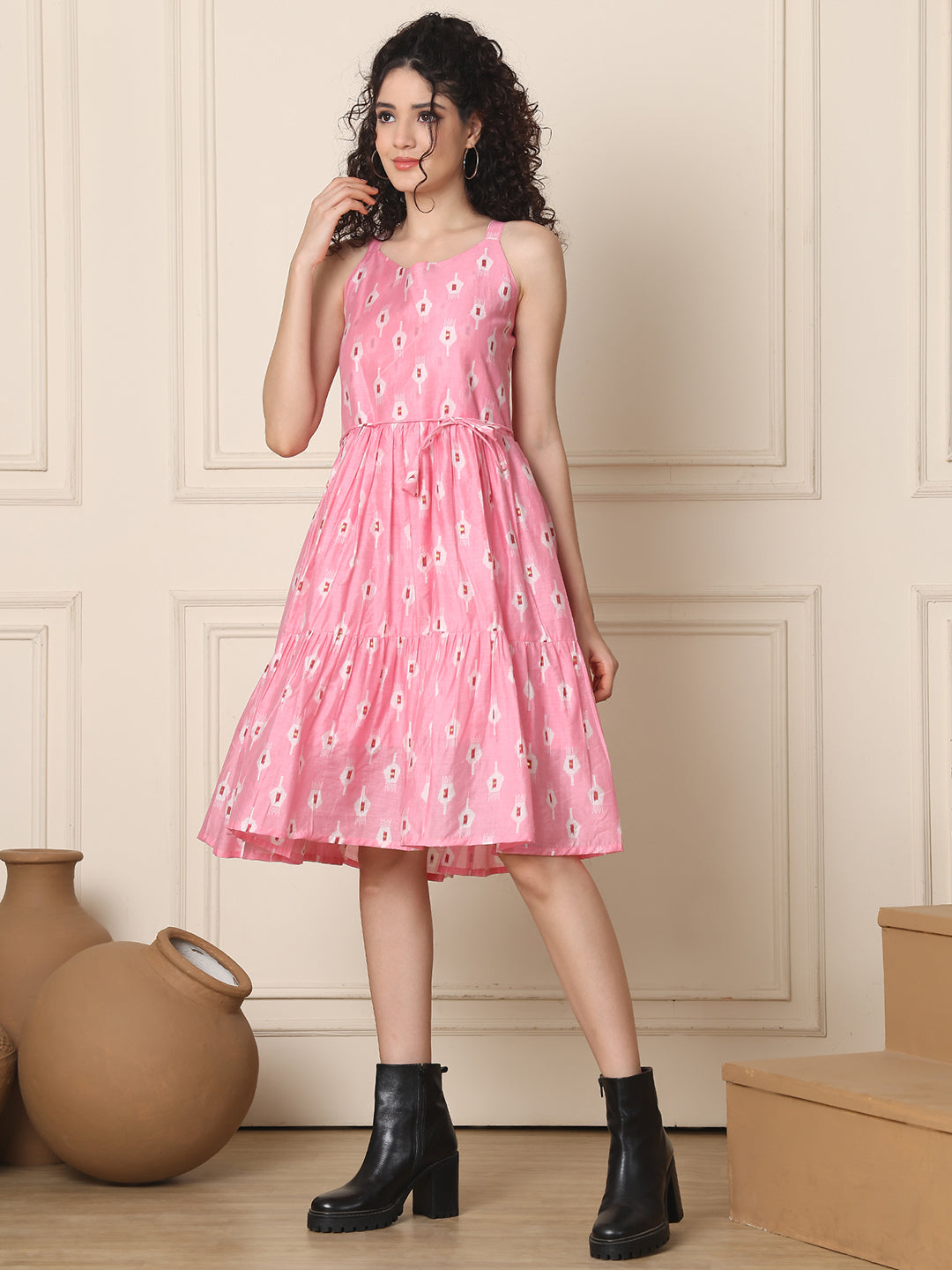 Aawari Chanderi Printed Eye Catching Short Dress - Midi Dress