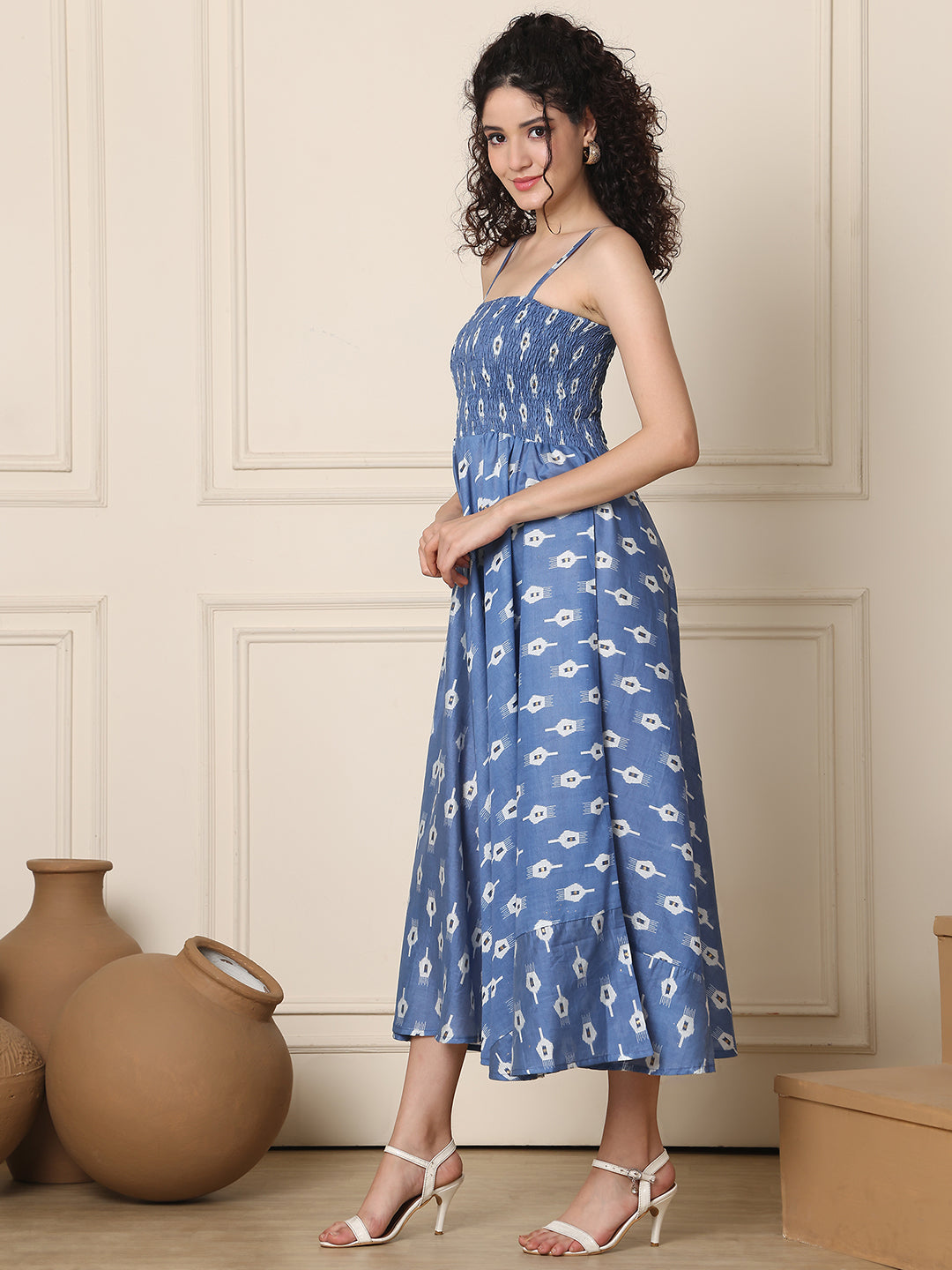 Aawari Silk Unique Printed Spaghetti Strap Dress - Western wear