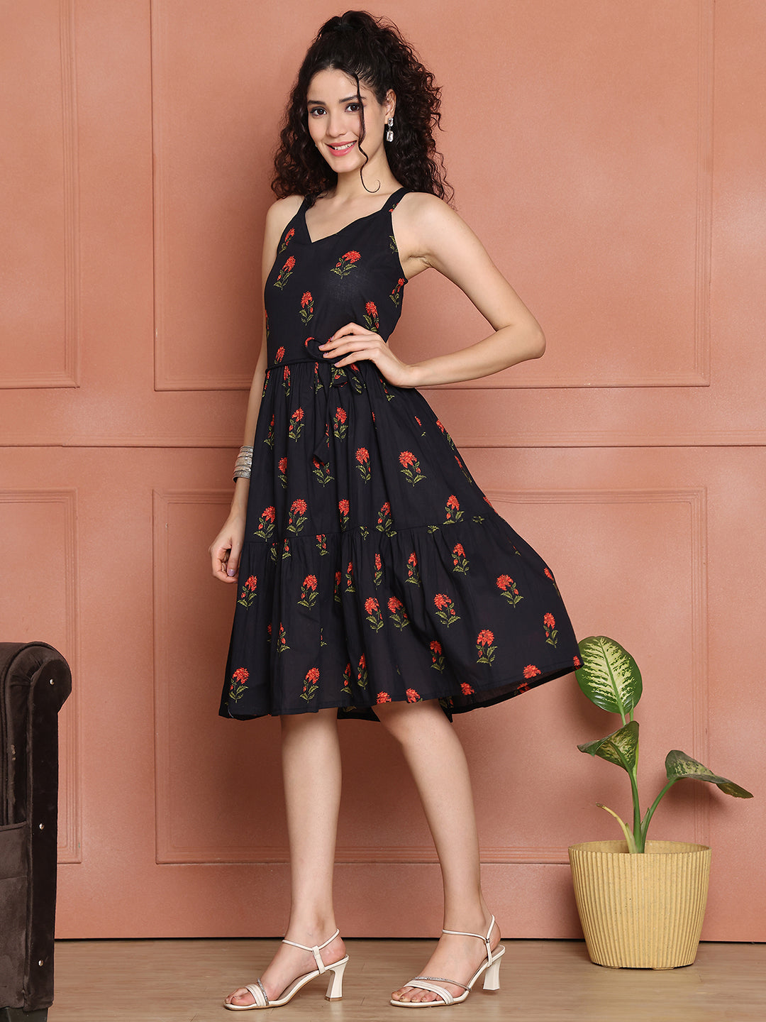 Aawari Cotton Printed Eye Catching Short Dress - Midi Dress