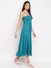 Aawari Fit & Flare Solid Bobbin Dress ( RAMA BLUE )