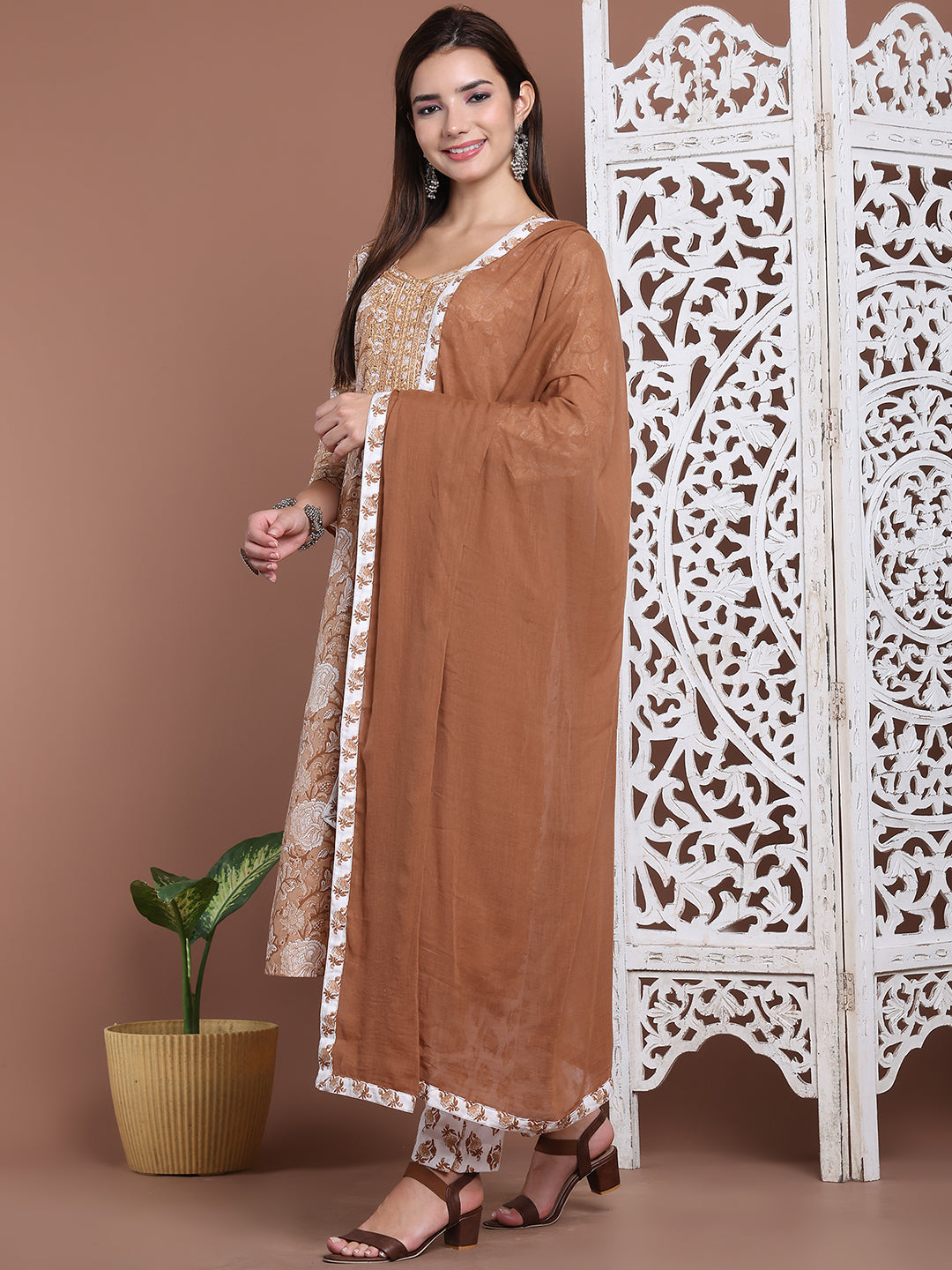 Aawari Cotton Printed Three Piece Suit Set