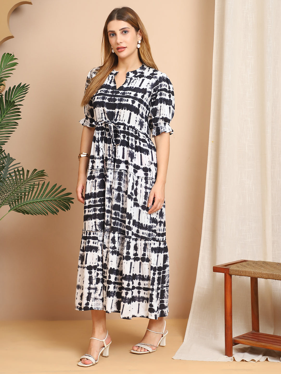 Aawari A-Line Rayon Printed Knot Dress