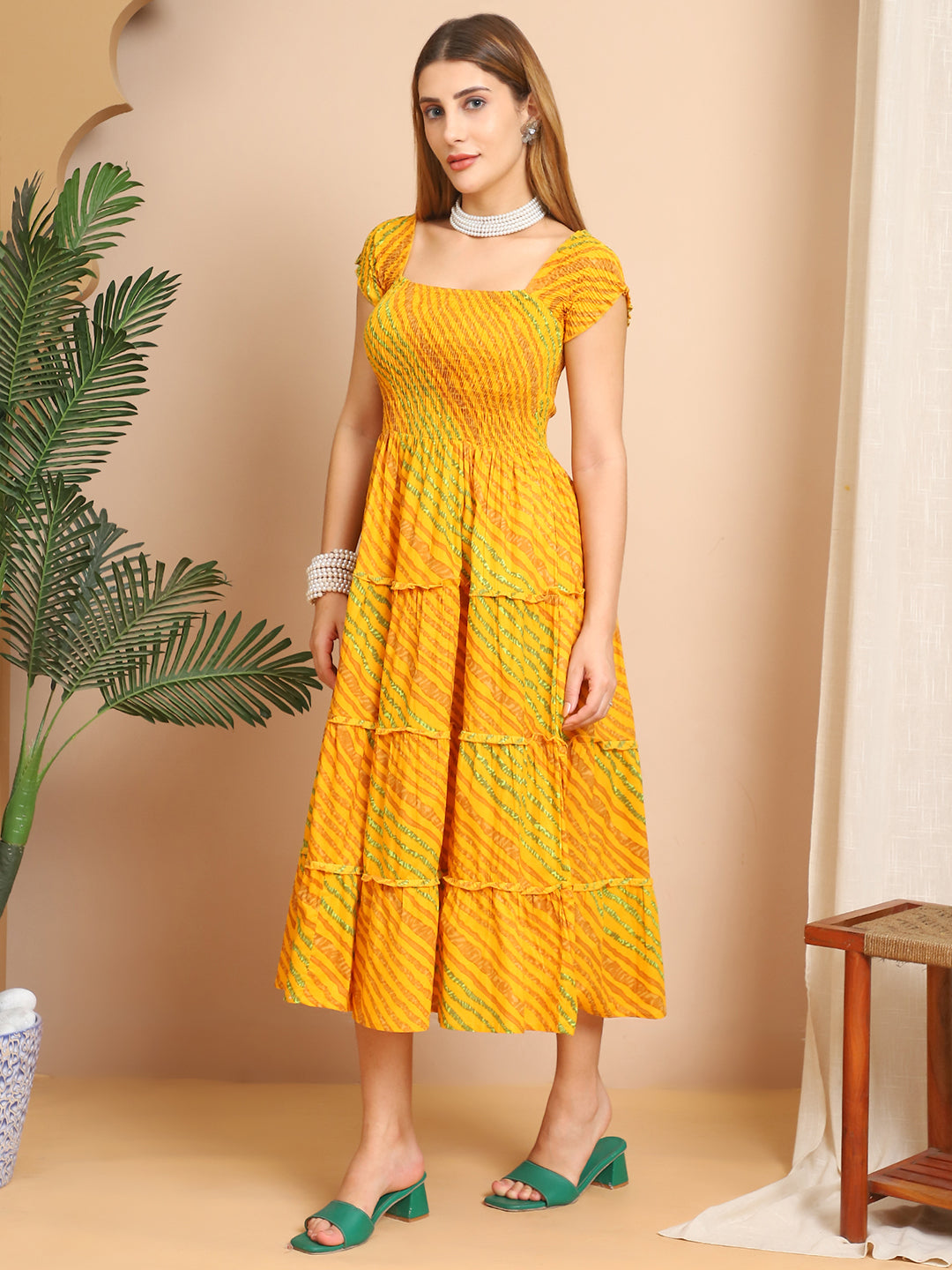 Aawari Sunshine Tiered Cotton Midi Dresses