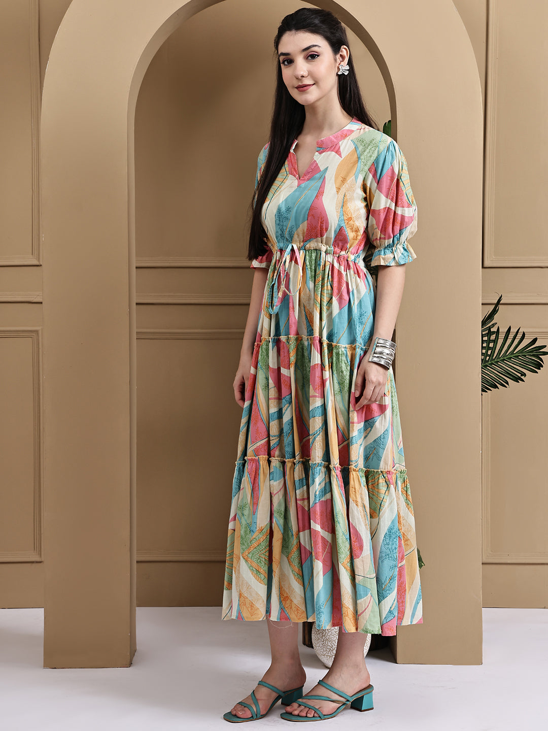 Aawari Women Cotton Printed Knot Dresses