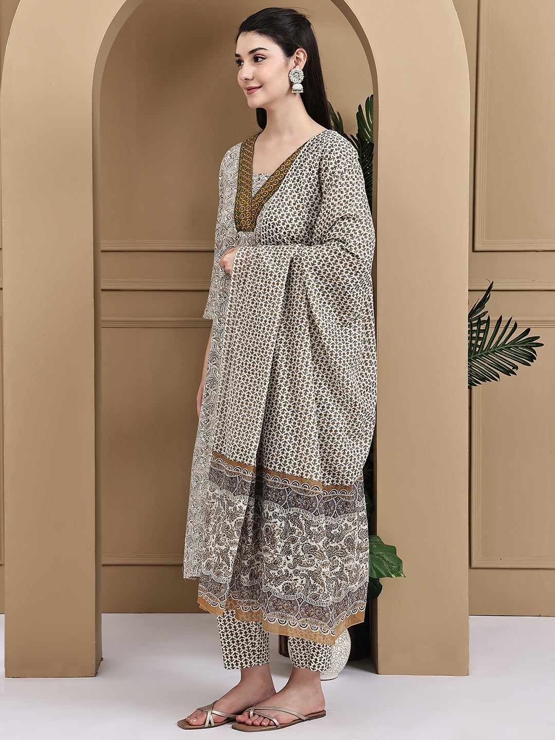 Aawari Cotton Printed Three Piece Suit Set