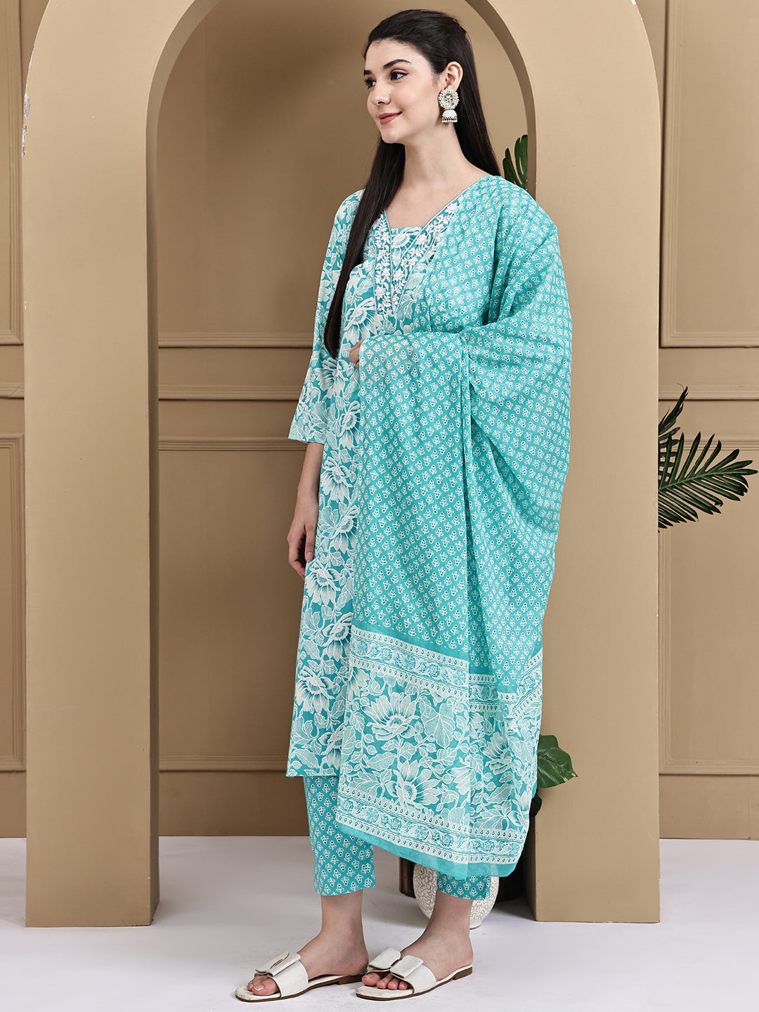 Aawari Cotton Printed Three Piece Suit Set