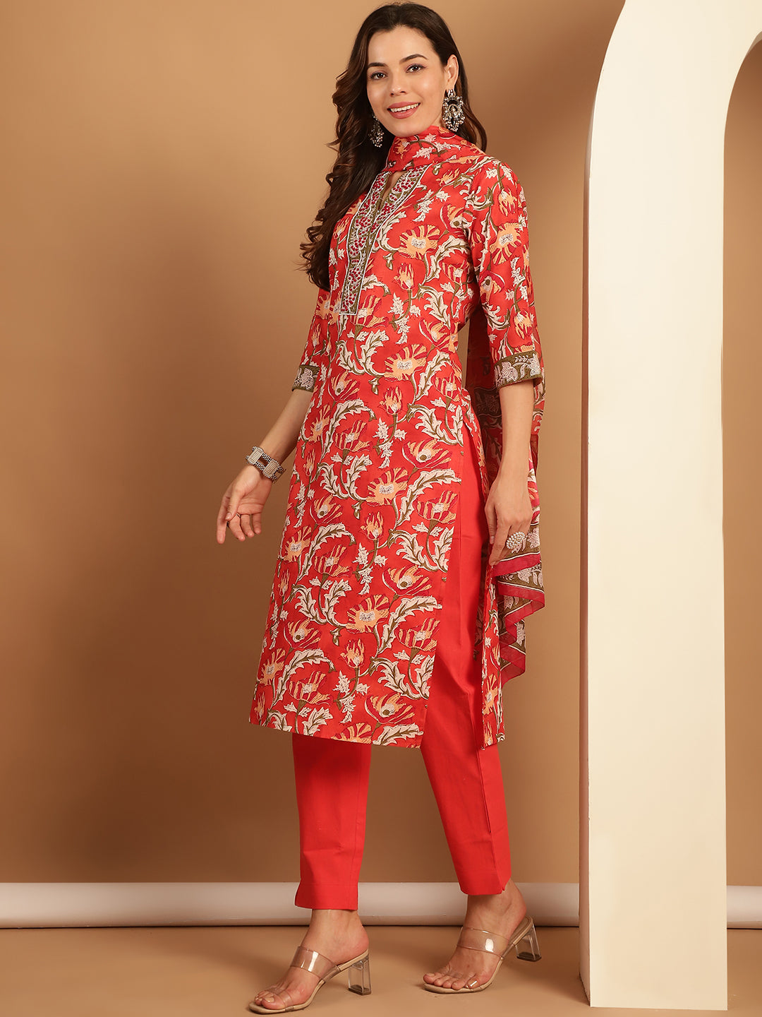 Aawari Cotton Printed Three Piece Suit Sets