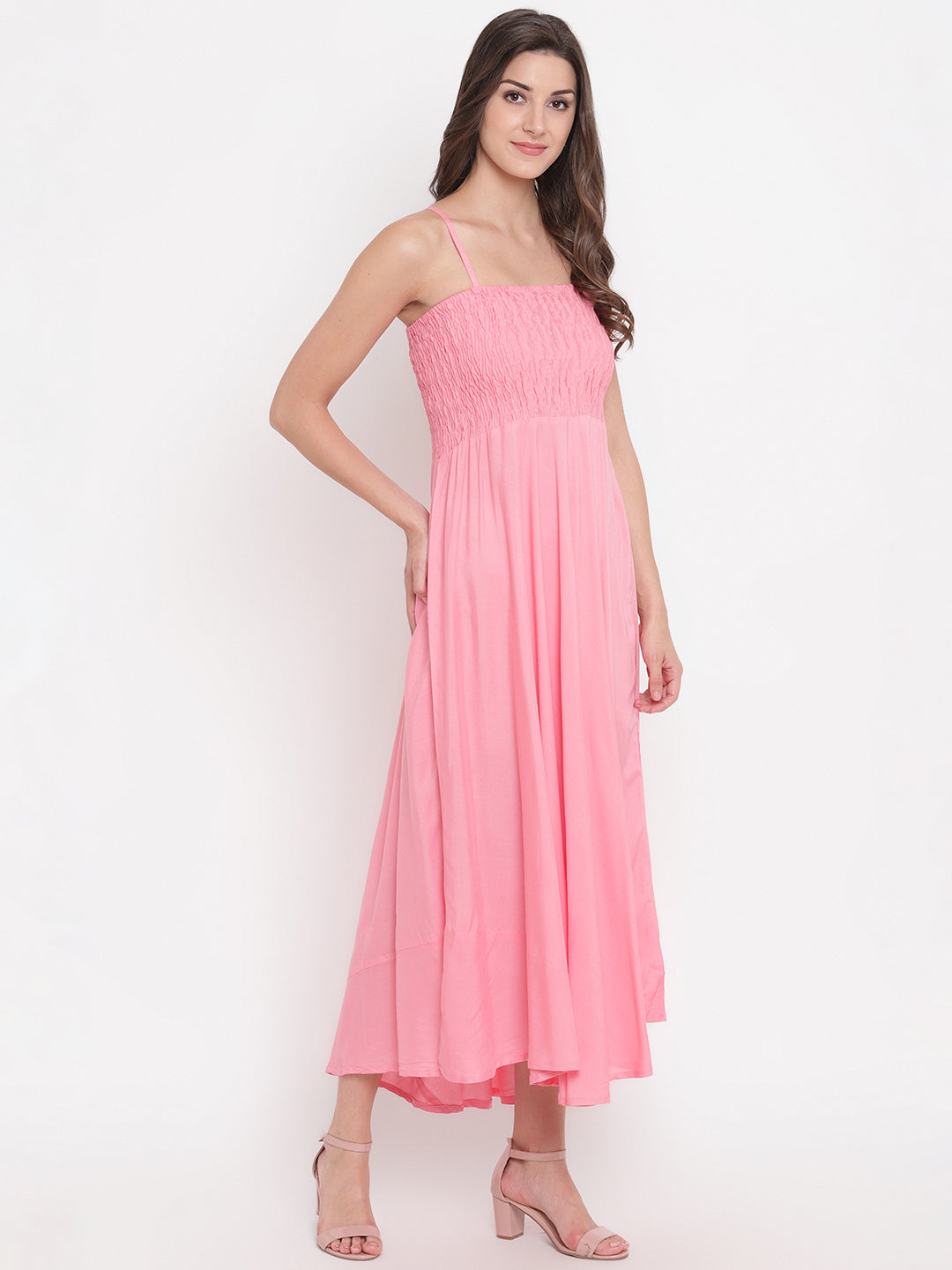 Aawari Fit & Flare Solid Bobbin Dress ( BABY PINK ) - Western wear