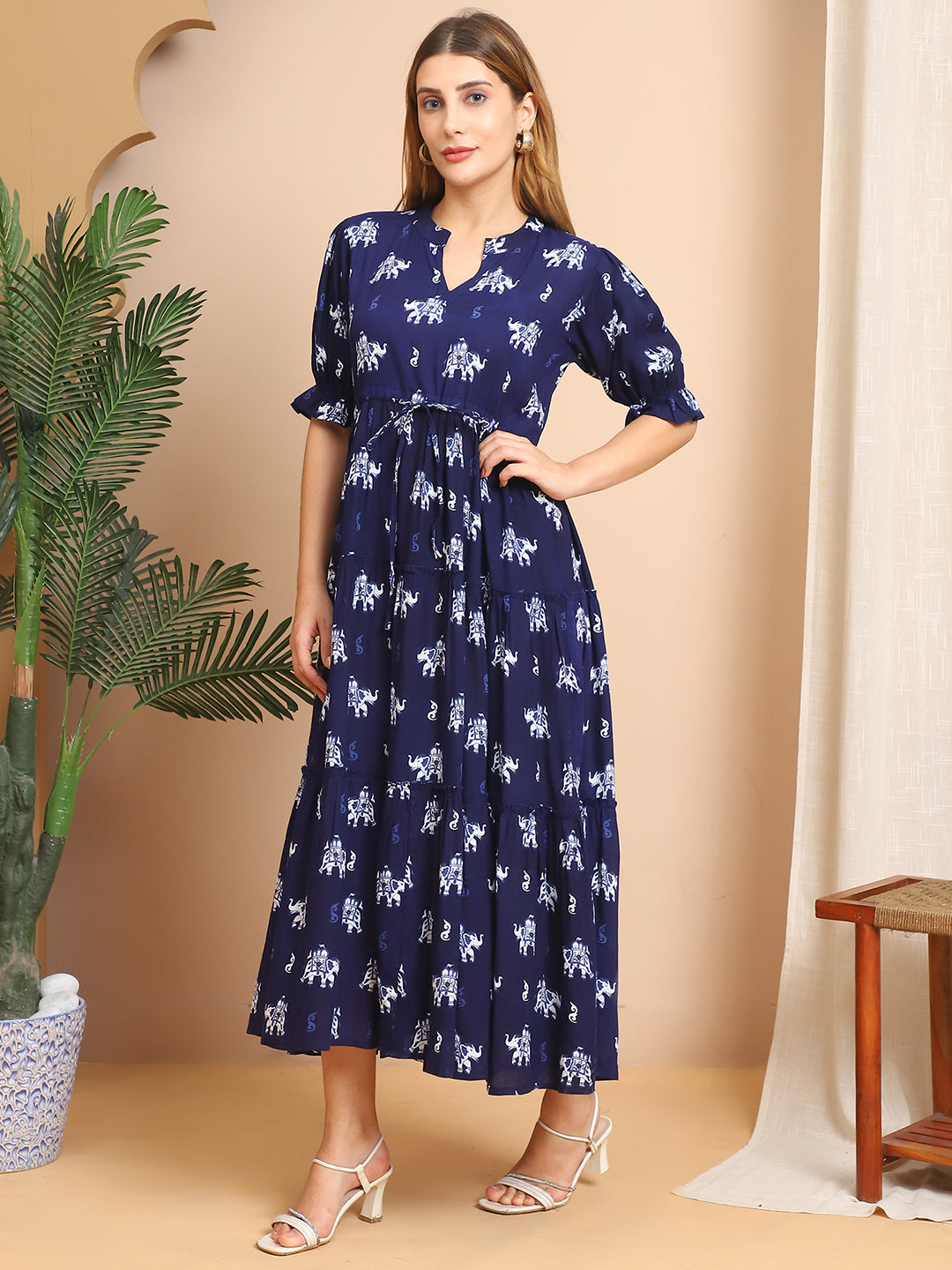 Aawari A-Line Rayon Printed Knot Dress