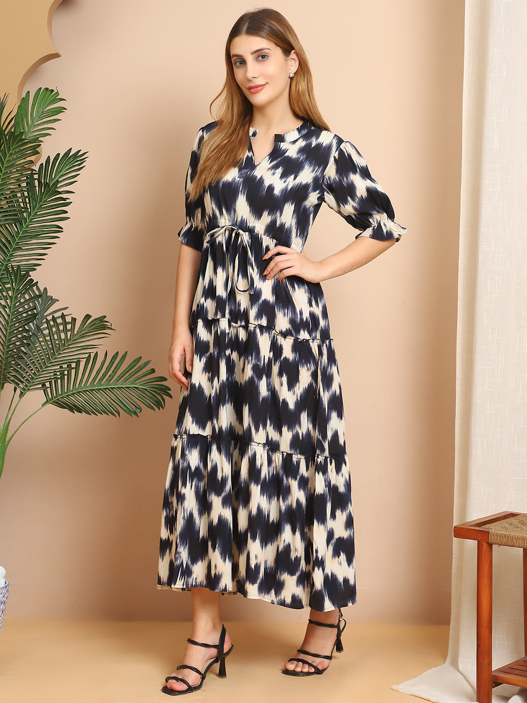 Aawari A-Line Rayon Printed Knot Dress