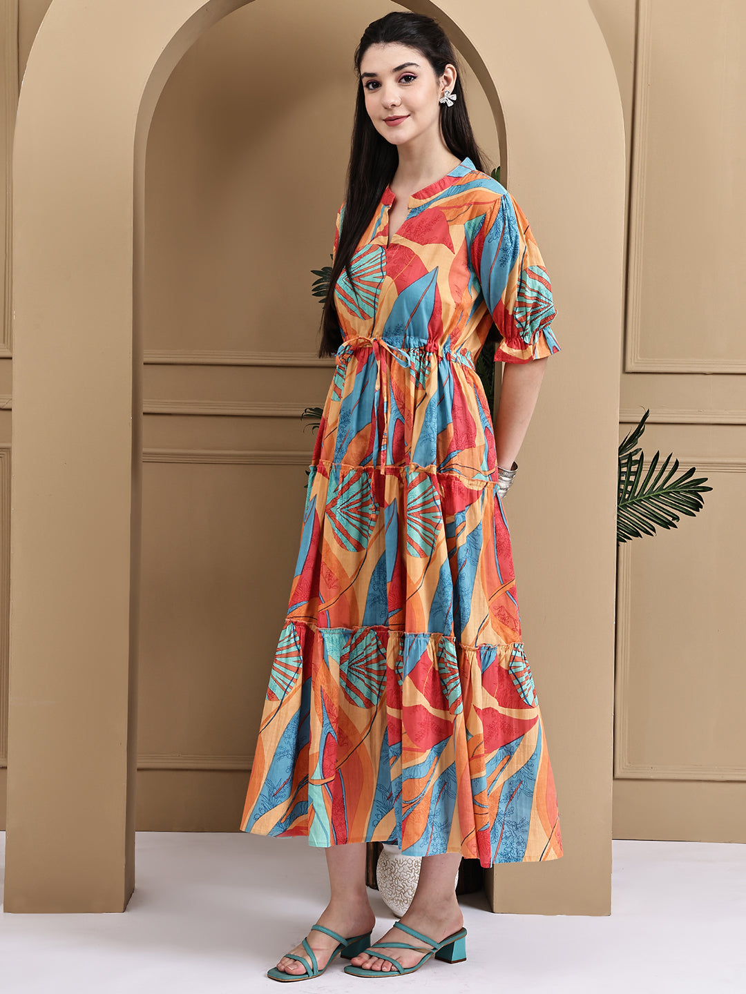 Aawari Women Cotton Printed Knot Dresses