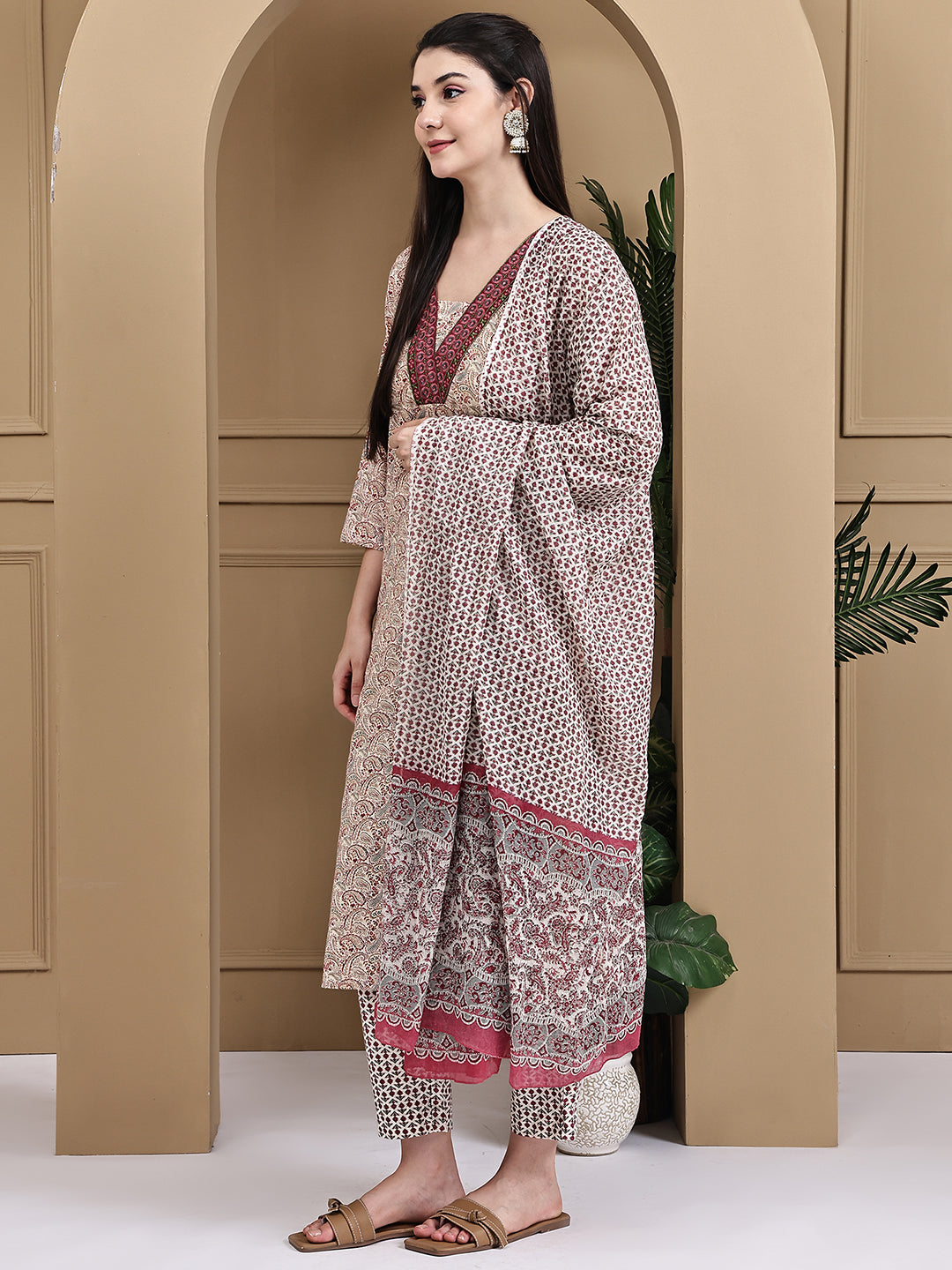 Aawari Cotton Printed Three Piece Suit Set
