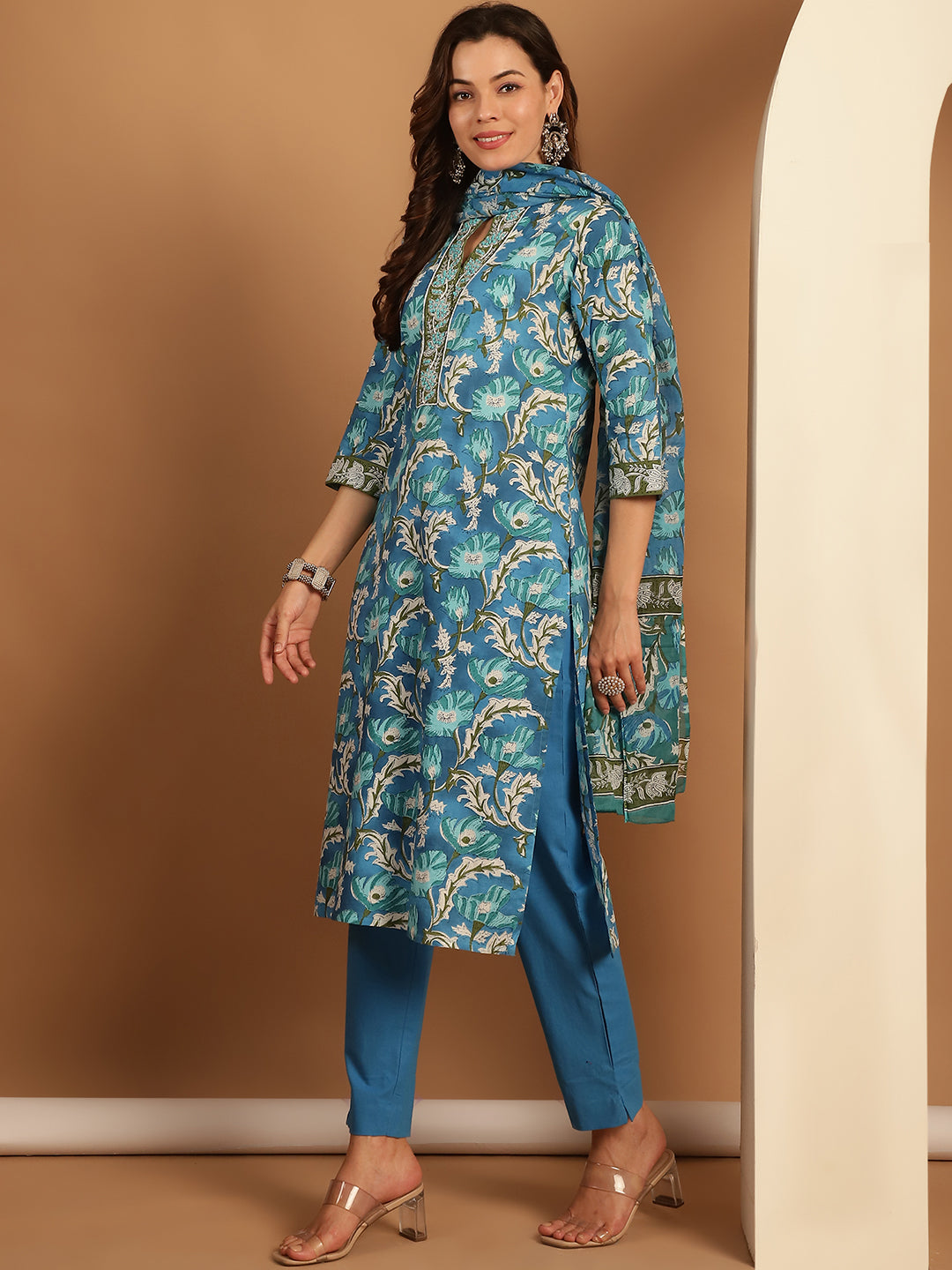 Aawari Cotton Printed Three Piece Suit Sets