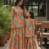 Mom & Daughter Multicolor Printed Kurta & Tiered Skirt Matching Co-ord Set