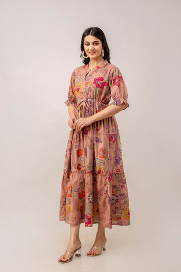 Aawari Women Cotton Printed Knot Dress