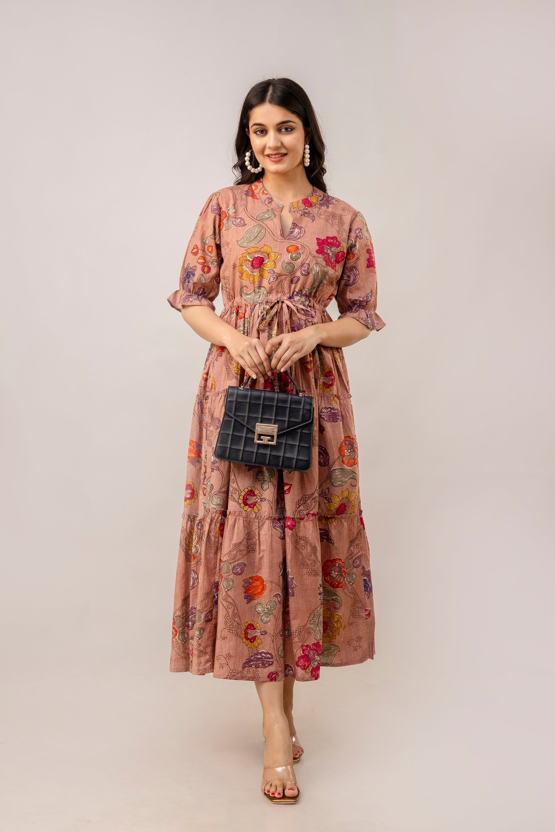 Aawari Women Cotton Printed Knot Dress