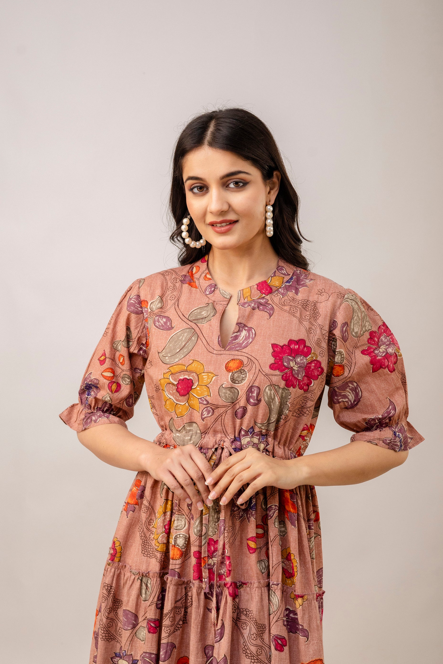 Aawari Women Cotton Printed Knot Dress