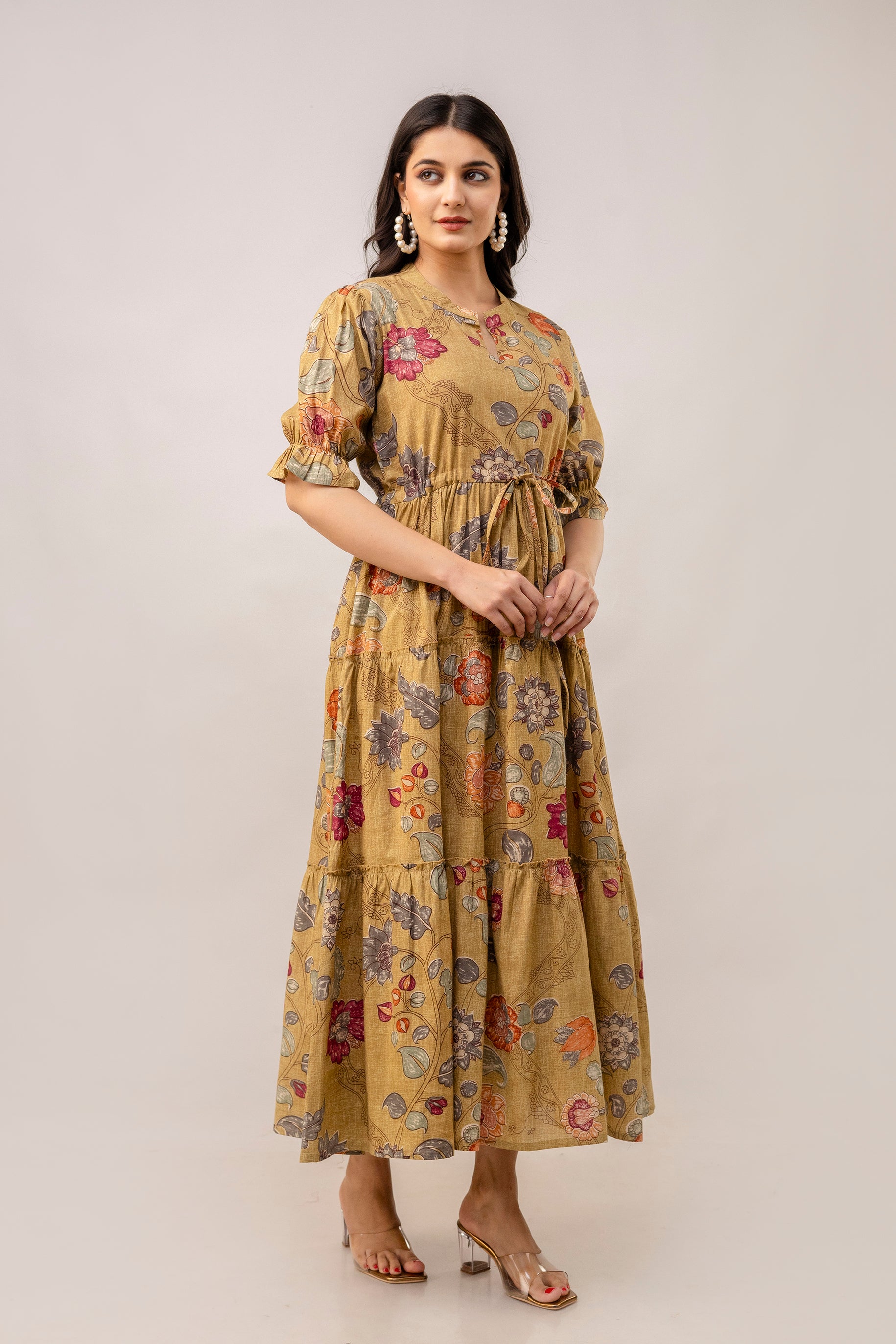 Aawari Women Cotton Printed Knot Dress