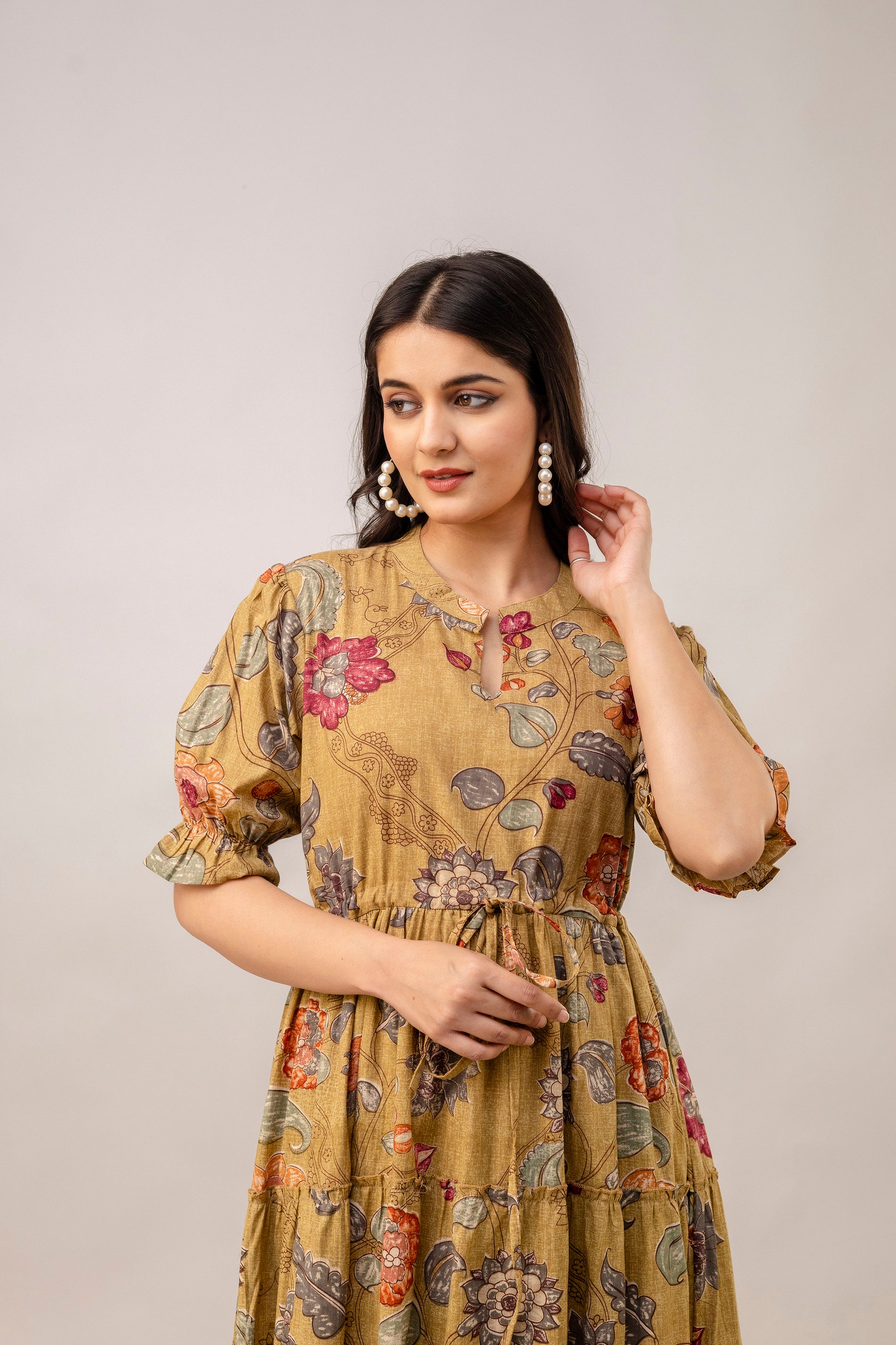 Aawari Women Cotton Printed Knot Dress